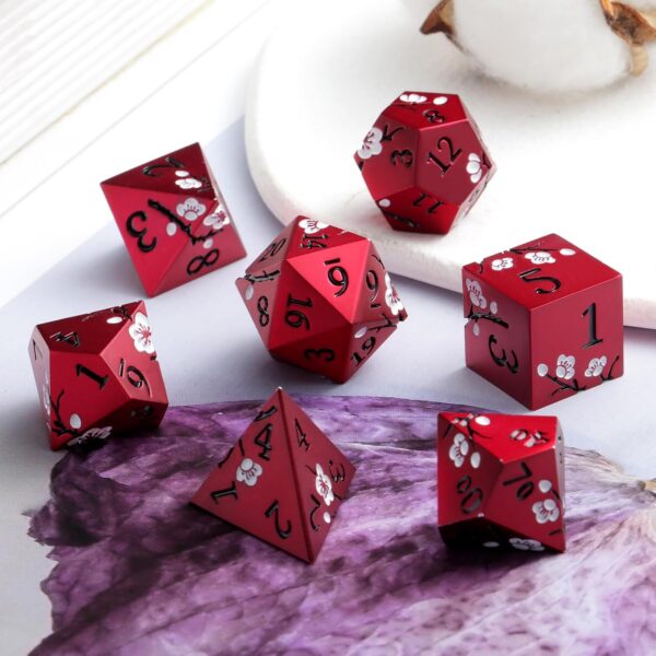 Matt Red DND Metal Dice, DNDND 7 PCS Heavy Metallic D&D Dice Set with Gorgeous Gift Case for Dungeons and Dragon Tabletop Game (Matte Red with White Flower) - Image 4