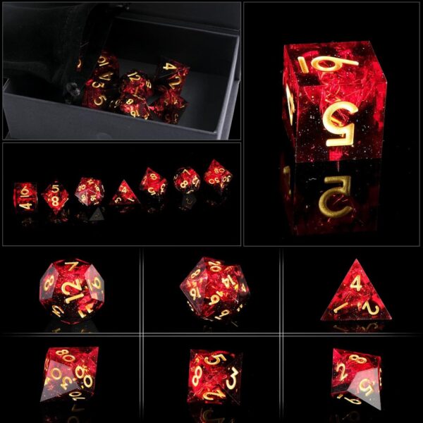 DND Dice Set Handmade 7 Accessories Sharp Edge Dice for Dungeons and Dragons TTRPG Games, Multi-Sided RPG Polyhedral Resin Sharp Edge Dice Roleplaying Games Shadowrun Pathfinder MTG(Black Red) - Image 6