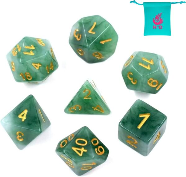 Polyhedral DND Dice Sets, 7-Die Green D&D Dice for Dungeons and Dragons Pathfinder RPG MTG Table Gaming Dice,Jade Dice (Green) - Image 2