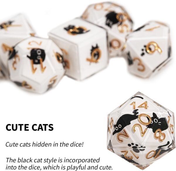 DND Dice Set 7-Pcs, Sharp Edge Cute Cat Style Resin Dice Polyhedral Resin Sharp Edge Dice for Roleplaying Games Dungeons and Dragons RPG MTG Table Games - Image 3