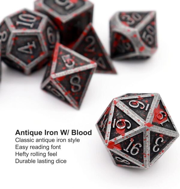 Haxtec Bloodstained Metal DND Dice Set Blood Polyhedral D&D Dice for Dungeons and Dragons Gift TTRPG Antique Metal Halloween Dice - Image 5