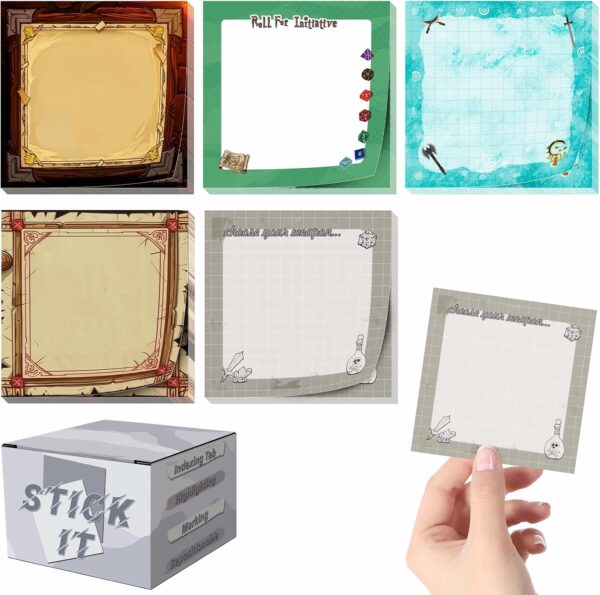 CZYY DND Inspired Sticky Notes - 3x3 Inch Square Self-Stick Notepad, 5 Memo Pads (100 Sheets Each) - D&D Gift, Stationery, Office Products for Gamers & DM (Style A) - Image 2