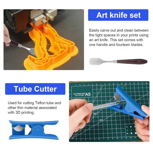 3D Printer Tools Kit, 3D Printing Accessory with 55Pcs Includes Deburring Tool, Caliper, Art Knife Set, Tube Cutter, Storage Bag Suitable for 3D Print Removing, Cleaning - Image 6