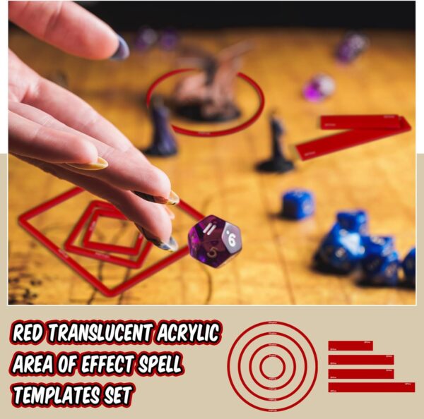 Sintuff 15 Pcs Spell AOE Damage Template Translucent Acrylic Area of Effect Spell Set Include 5 Cube 4 Circle 2 Cone 4 Line Templates for Gifts Tabletop RPG Gaming Accessories(Red) - Image 8