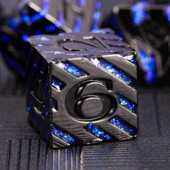 Metallic Glitter Stripes D&D Dice Set,7 PCS Polyhedral Dice with Gift,RPG Metal Dice Set Dungeons and Dragons Tabletop Game (Black Nickel Sapphire Blue) - Image 4