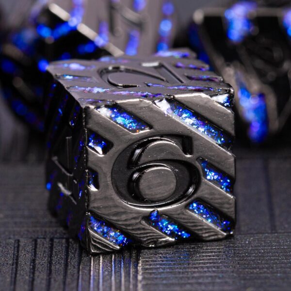 Metallic Glitter Stripes D&D Dice Set,7 PCS Polyhedral Dice with Gift,RPG Metal Dice Set Dungeons and Dragons Tabletop Game (Black Nickel Sapphire Blue) - Image 4
