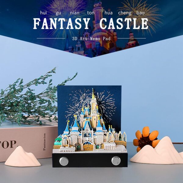 3D Memo Pad Art Sticky Notes, Fantasy Castle Notepad 3D Paper Card Craft Multicolor Self Sticky Note Pads Character Silhouette Desk Decoration DIY Creative Gift - Image 3