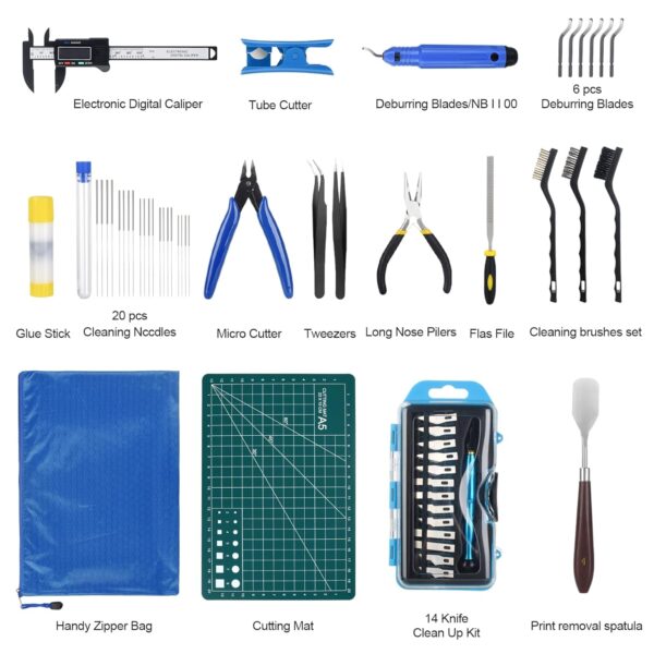 3D Printer Tools Kit, 3D Printing Accessory with 55Pcs Includes Deburring Tool, Caliper, Art Knife Set, Tube Cutter, Storage Bag Suitable for 3D Print Removing, Cleaning - Image 3