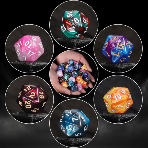 QMay DND Dice Sets - 6 X 7 Polyhedral Dice (42pcs) with 6 Drawstring Bags for Dungeons and Dragons, RPG, MTG,Role Playing Table Game - Image 3