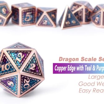 DNDND Metal D&D Dice Set,7 Pieces Dragon Scale Metallic D&D Die with Gift Metal Case for Dungeons & Dragon Game (Teal and Purple with Copper Edge) - Image 4
