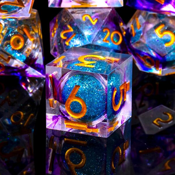 Liquid Core DND Dice Set, 7pcs Sharp Edge Dice for Role Playing Dungeons and Dragons Ttrpg with Gift Box, Handmade Resin D&D Dice RPG Role Playing Games Dice Set(Purple&Blue Quicksand) - Image 3