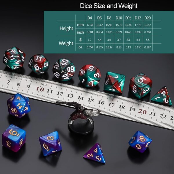 QMay DND Dice Sets - 6 X 7 Polyhedral Dice (42pcs) with 6 Drawstring Bags for Dungeons and Dragons, RPG, MTG,Role Playing Table Game - Image 5