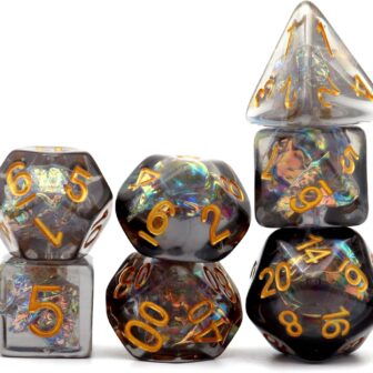 Haxtec Black DND Dice Set 7PCS Filled Resin Polyhedral D&D Dice W/Iridescent Mylar Inclusion Role Playing Dice Dungeons and Dragons Gift - Image 4