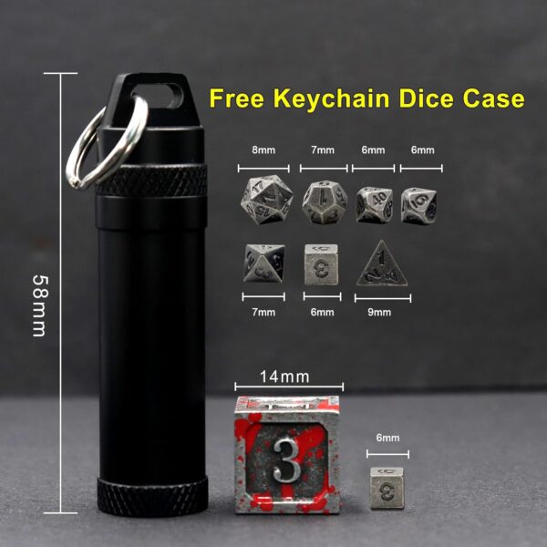 Haxtec Mini Dice Set Tiny Metal DND Dice Set with Dice Case Portable Antique Iron Metal Dice Set for Keychain - Image 5