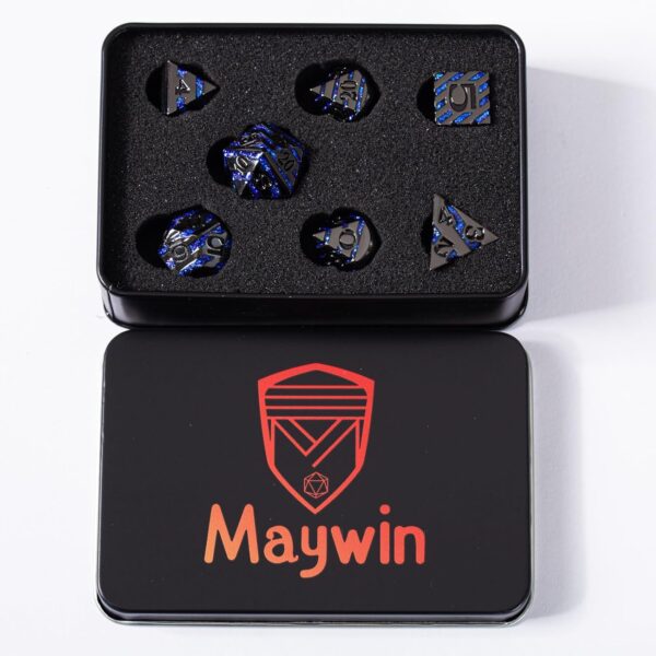 Metallic Glitter Stripes D&D Dice Set,7 PCS Polyhedral Dice with Gift,RPG Metal Dice Set Dungeons and Dragons Tabletop Game (Black Nickel Sapphire Blue) - Image 7