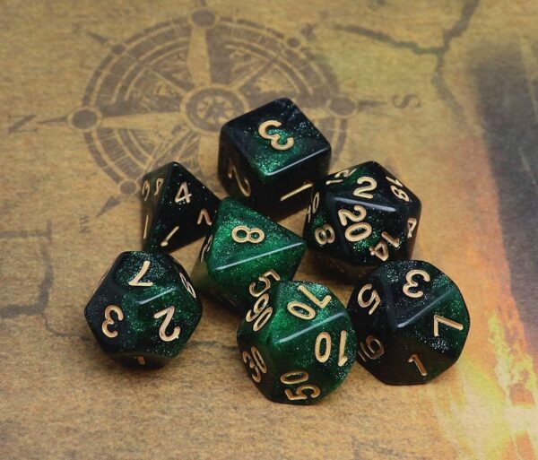 Polyhedral DND Dice Set Glitter Dice for Dungeon and Dragons D&D RPG Role Playing Games Green Mix Black Nebula Dice - Image 5