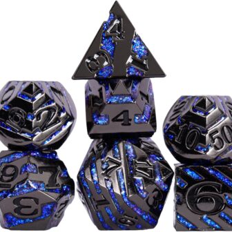 Metallic Glitter Stripes D&D Dice Set,7 PCS Polyhedral Dice with Gift,RPG Metal Dice Set Dungeons and Dragons Tabletop Game (Black Nickel Sapphire Blue) - Image 8