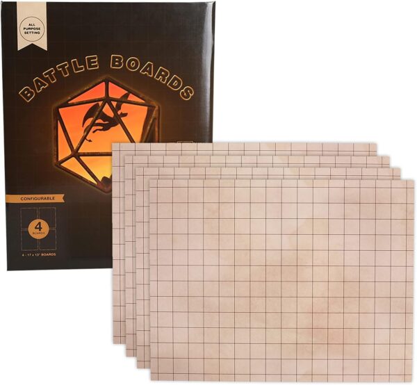 GSM Brands Battle Mat with Grid for Dungeons Role Playing Tabletop Dragons Game - 4 Pack Dry Erase Battle Boards, Non-Skid Back (17x13 Inches Each Makes 34x26 Board) - Image 2