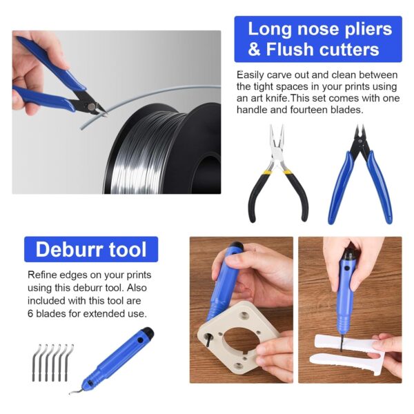 3D Printer Tools Kit, 3D Printing Accessory with 55Pcs Includes Deburring Tool, Caliper, Art Knife Set, Tube Cutter, Storage Bag Suitable for 3D Print Removing, Cleaning - Image 8