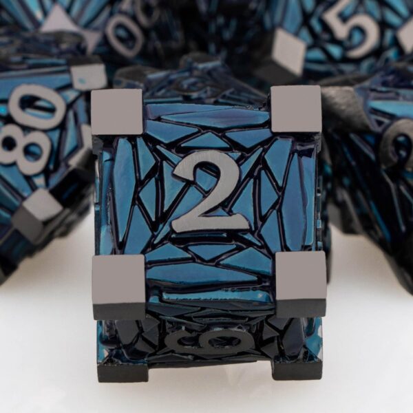 7PCS Metal DND Dice Set Black Blue D&D Dice with Box, Debris RPG D and D Dice Dungeons and Dragons Role Playing Game Polyhedral Dice Set D20 D12 D10 D8 D6 D4 - Image 4