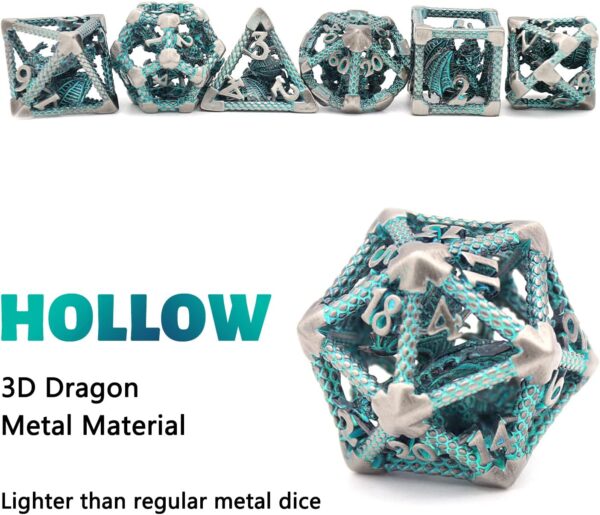 D&D Hollow Metal Polyhedral Dice Set for RPG and Tabletop Games - 3D Silver Blue - Image 4