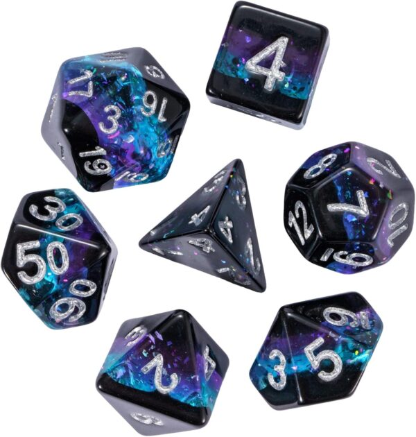 Glitter DND Dice Set, 7PCS RPG Resin D and D Dice Set Multi Color D&D Polyhedral Dice with Leather Pouch for Dungeons and Dragons Role Playing Games and Other Tabletop Games - Image 3