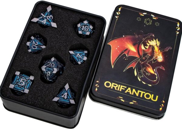 7PCS Metal DND Dice Set Black Blue D&D Dice with Box, Debris RPG D and D Dice Dungeons and Dragons Role Playing Game Polyhedral Dice Set D20 D12 D10 D8 D6 D4 - Image 7