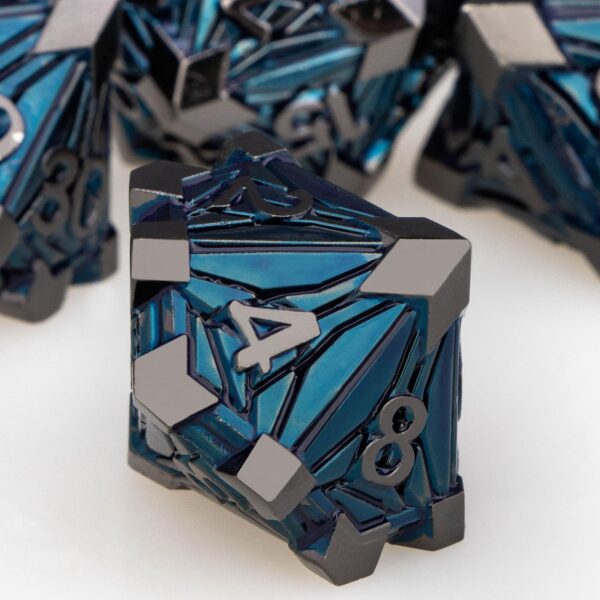 7PCS Metal DND Dice Set Black Blue D&D Dice with Box, Debris RPG D and D Dice Dungeons and Dragons Role Playing Game Polyhedral Dice Set D20 D12 D10 D8 D6 D4 - Image 5