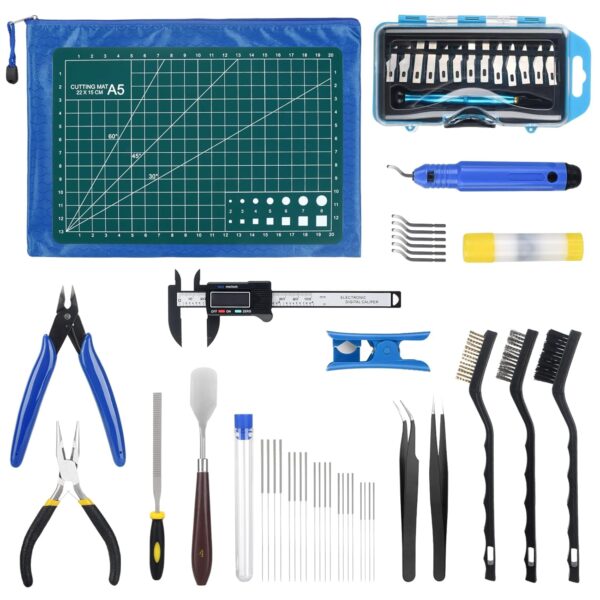 3D Printer Tools Kit, 3D Printing Accessory with 55Pcs Includes Deburring Tool, Caliper, Art Knife Set, Tube Cutter, Storage Bag Suitable for 3D Print Removing, Cleaning - Image 2