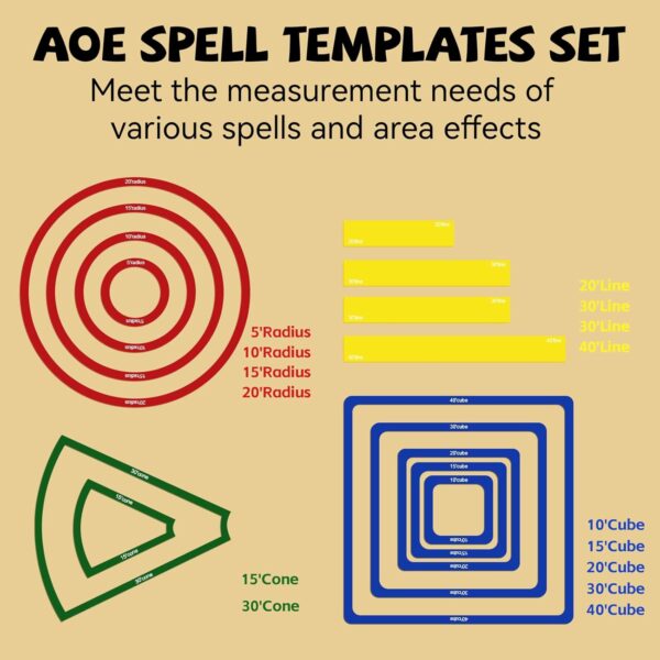 15 Pcs Area of Effect Spell Templates, DND Spell Templates, Acrylic Spell AOE Damage Template Set, Include 5 Cube 4 Circle 2 Cone 4 Line Templates, Tabletop RPG Gaming Accessories. - Image 3