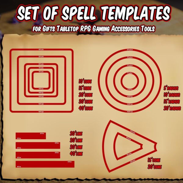 Sintuff 15 Pcs Spell AOE Damage Template Translucent Acrylic Area of Effect Spell Set Include 5 Cube 4 Circle 2 Cone 4 Line Templates for Gifts Tabletop RPG Gaming Accessories(Red) - Image 3