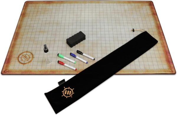 ENHANCE Deluxe RPG Grid Mat - DND Map (24x36in) with Premium Rubber, Non-Slip Grip, No Creasing - Dry Erase DND Mat Set for Masters and Starters, Erasable Parchment with Travel Pouch, Marker Set - Image 2