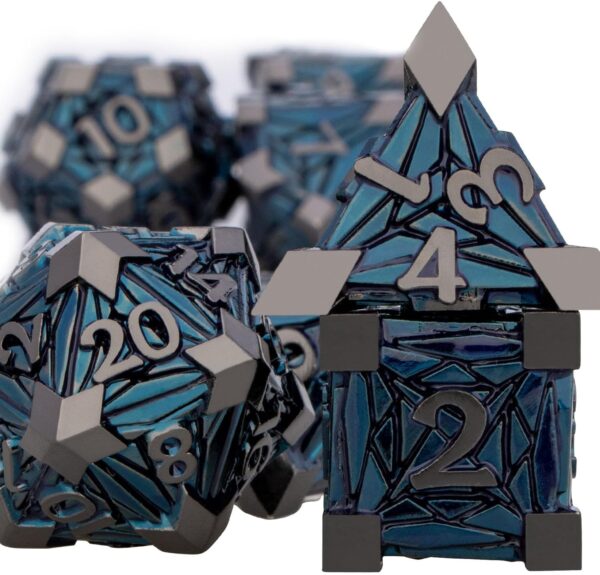 7PCS Metal DND Dice Set Black Blue D&D Dice with Box, Debris RPG D and D Dice Dungeons and Dragons Role Playing Game Polyhedral Dice Set D20 D12 D10 D8 D6 D4 - Image 3