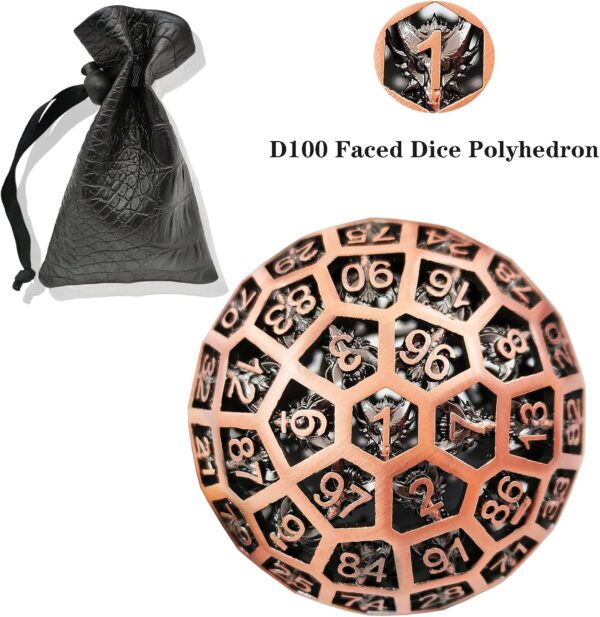 D100 DND Metal Hollow Dice D&D D100 Polyhedral Dice Dungeon and Dragon Gift Cosplay Dice Accessories Board Game Large Giant 50mm D100 Dice Pathfinder - red Copper - Image 5