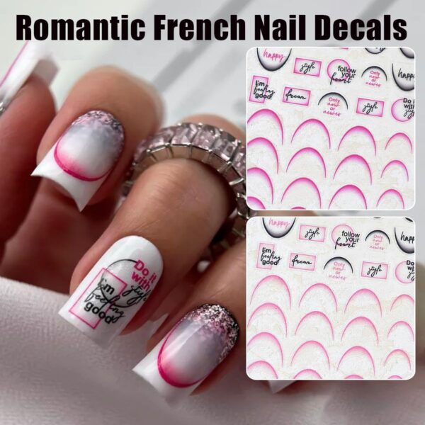 10 Sheets Letters French Nail Art Stickers, 3D Gradient Characters French Tip Stickers Self-Adhesive Nail Decals for Women DIY Nail Art Decoration Manicure 10 Colors - Image 6