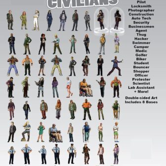 Arcknight Flat Plastic Miniatures: Civilians; 64 Unique Civilian-Themed Minis for Starfinder; Affordable, Skinny Figurines for SF, Shadowrun, and Other Tabletop RPG Games - Image 3