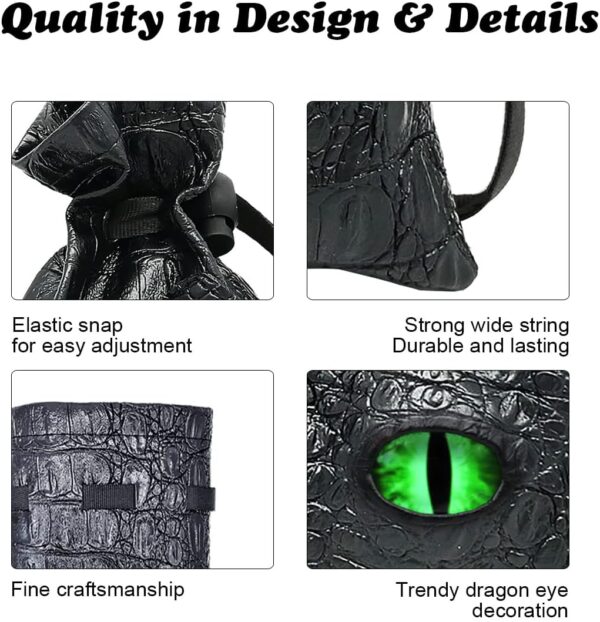 Haxtec Dice Bag Dragon Eye Drawstring Leather DND Dice Storage Pouch for D&D Roleplaying Games Dungeons and Dragons Gift, Coins and Accessories (Venom-Green Eye) Patent Number D893867 - Image 5