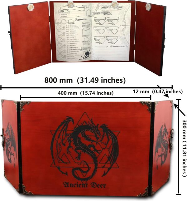 DM Screen Wooden Dungeon Master Screen for Hand Crafted Dungeon and Dragons Gift,DND Dice GM Games,D&D 5e Accessories,Magic The Gathering,Pathfinder,Custom Screen (DmScreen-Wine red) - Image 4