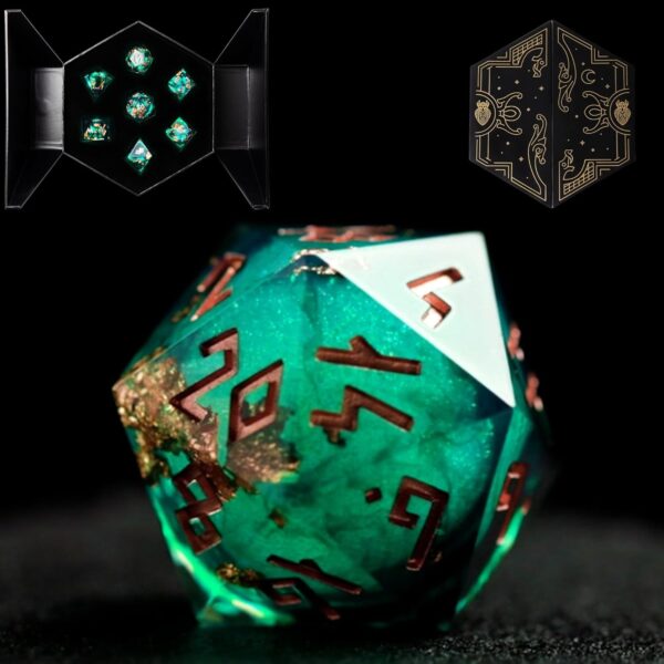 HEIMDALLR Liquid Core Dice Set with First Ever LED Display Case - 7-PC Hand-Painted Sharp Edge DND Dice Set with Gift Dice Box - Resin Dungeons and Dragons Dice Set (D&D Dice Set) (Fenrir's Shadow) - Image 2