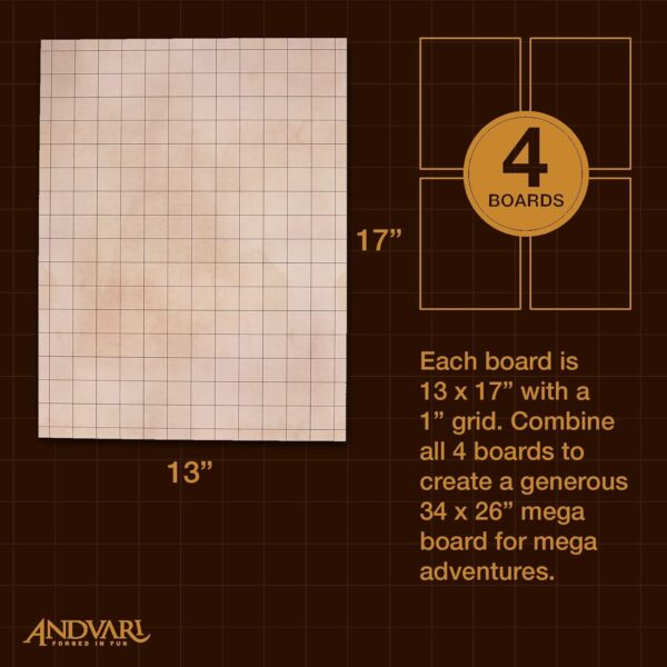 GSM Brands Battle Mat with Grid for Dungeons Role Playing Tabletop Dragons Game - 4 Pack Dry Erase Battle Boards, Non-Skid Back (17x13 Inches Each Makes 34x26 Board) - Image 3