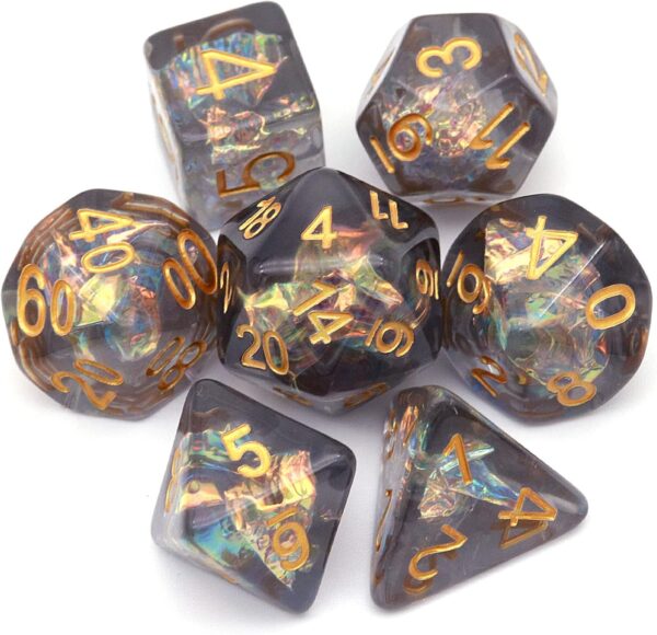 Haxtec Black DND Dice Set 7PCS Filled Resin Polyhedral D&D Dice W/Iridescent Mylar Inclusion Role Playing Dice Dungeons and Dragons Gift - Image 2