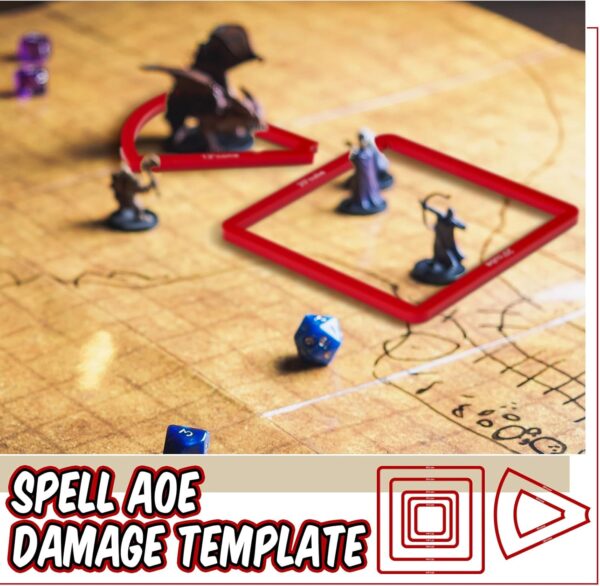 Sintuff 15 Pcs Spell AOE Damage Template Translucent Acrylic Area of Effect Spell Set Include 5 Cube 4 Circle 2 Cone 4 Line Templates for Gifts Tabletop RPG Gaming Accessories(Red) - Image 7