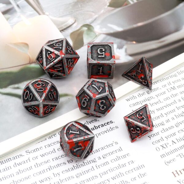 Haxtec Bloodstained Metal DND Dice Set Blood Polyhedral D&D Dice for Dungeons and Dragons Gift TTRPG Antique Metal Halloween Dice - Image 4