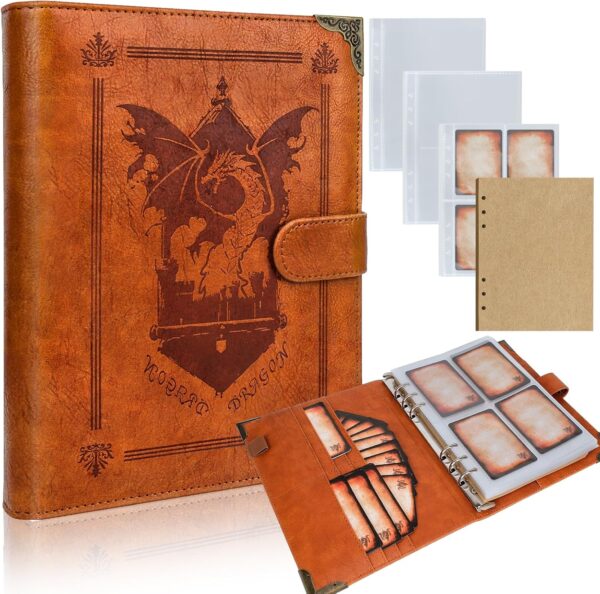 Byhoo DND Spell Card Holder Leather Spellbook for Dungeons & Dragons notebook with 30 Sleeves for Spell Cards Writable Pages and Magnetic Closure A Must-Have for RPG & Board Games for Every Adventurer - Image 2