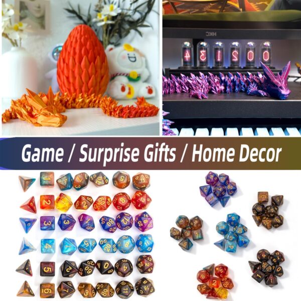 DND Dice Set (7 Pieces) and 3D Printed Dragon Egg,Fidget Toys,Surprise Dragon Egg and Polyhedral Dice Set with Gift Box,Playing Game with Dragon Eggs for RPG DND MTG - Image 7