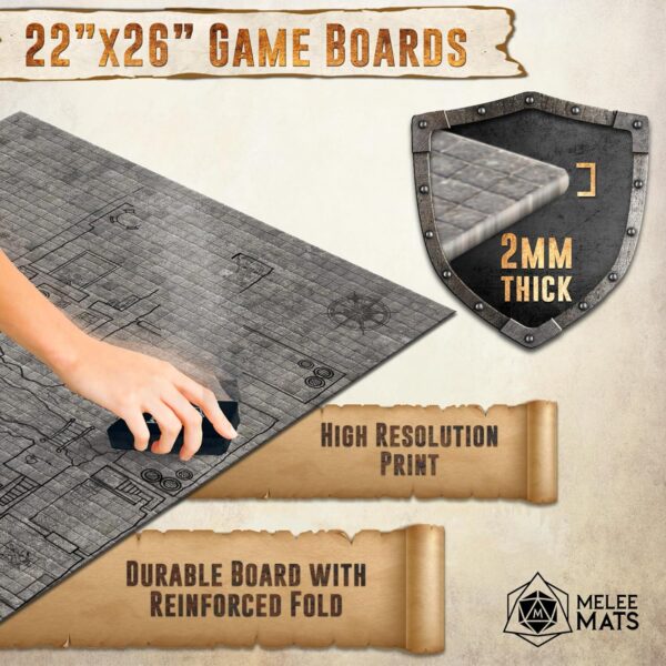 Melee Mats DND Map Starter Kit for Dungeons & Dragons Game - 22” x 26" Double Sided, Wet/Dry Erase Battle Terrain Grid - Ultimate Tabletop Board Gaming Experience with Accessories - Image 5