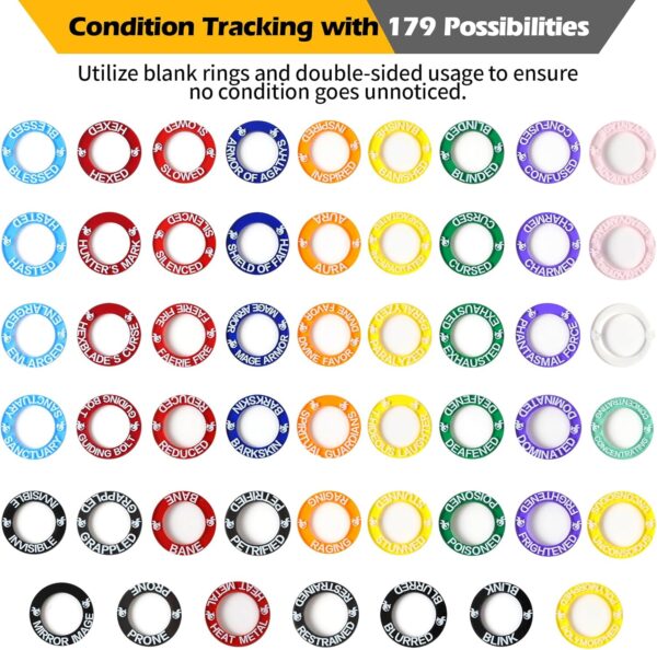 52 Unique DND Miniatures Condition Rings, 92 PCS Status Effects Markers - Including 5 Customizable Blank Rings, Ideal for Dungeons and Dragons & 5th Edition, Best DND Gifts for DM - Image 3