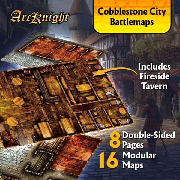 Arcknight The Cobblestone City Roleplaying Battlemaps; 16 Modular RPG Maps in 8 Double-Sided Pages, 1" Square Grid, Modular & Versatile Design for Tabletop Gaming - for Dungeons & Dragons, Pathfinder - Image 2