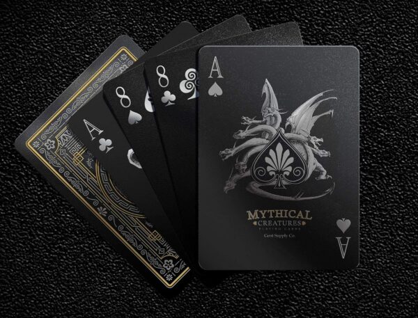 Mythical Creatures Playing Cards - Black, Silver & Gold Edition | Waterproof PVC | Greek, Norse, Egyptian, East Asian Designs | Custom Hand-Drawn Art - Image 10