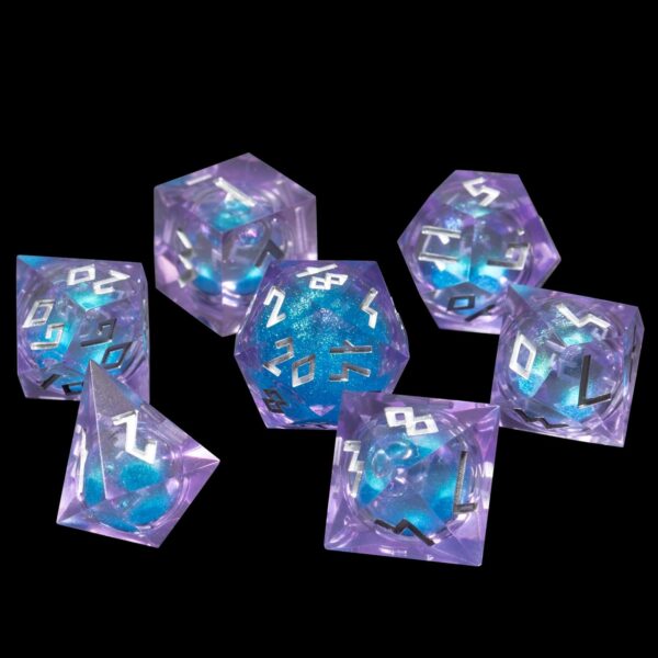 HEIMDALLR Liquid Core Dice Set with First Ever LED Display Case - 7-PC Hand-Painted Sharp Edge DND Dice Set with Gift Dice Box - Resin Dungeons and Dragons Dice Set (D&D Dice Set) (Starshimmer) - Image 7